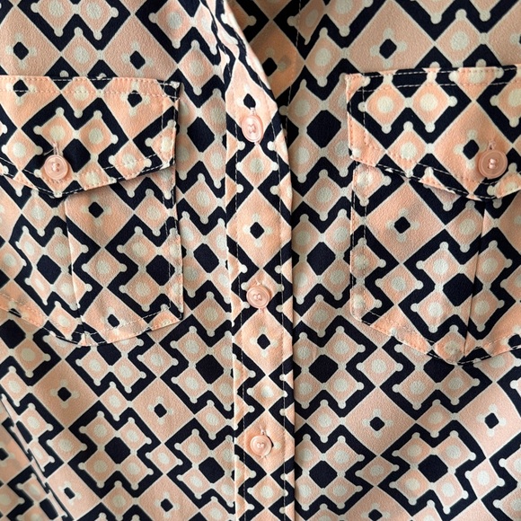 Talbots Pink and  Navy Blue Geometric Button-Down Shirt - Picture 4 of 10